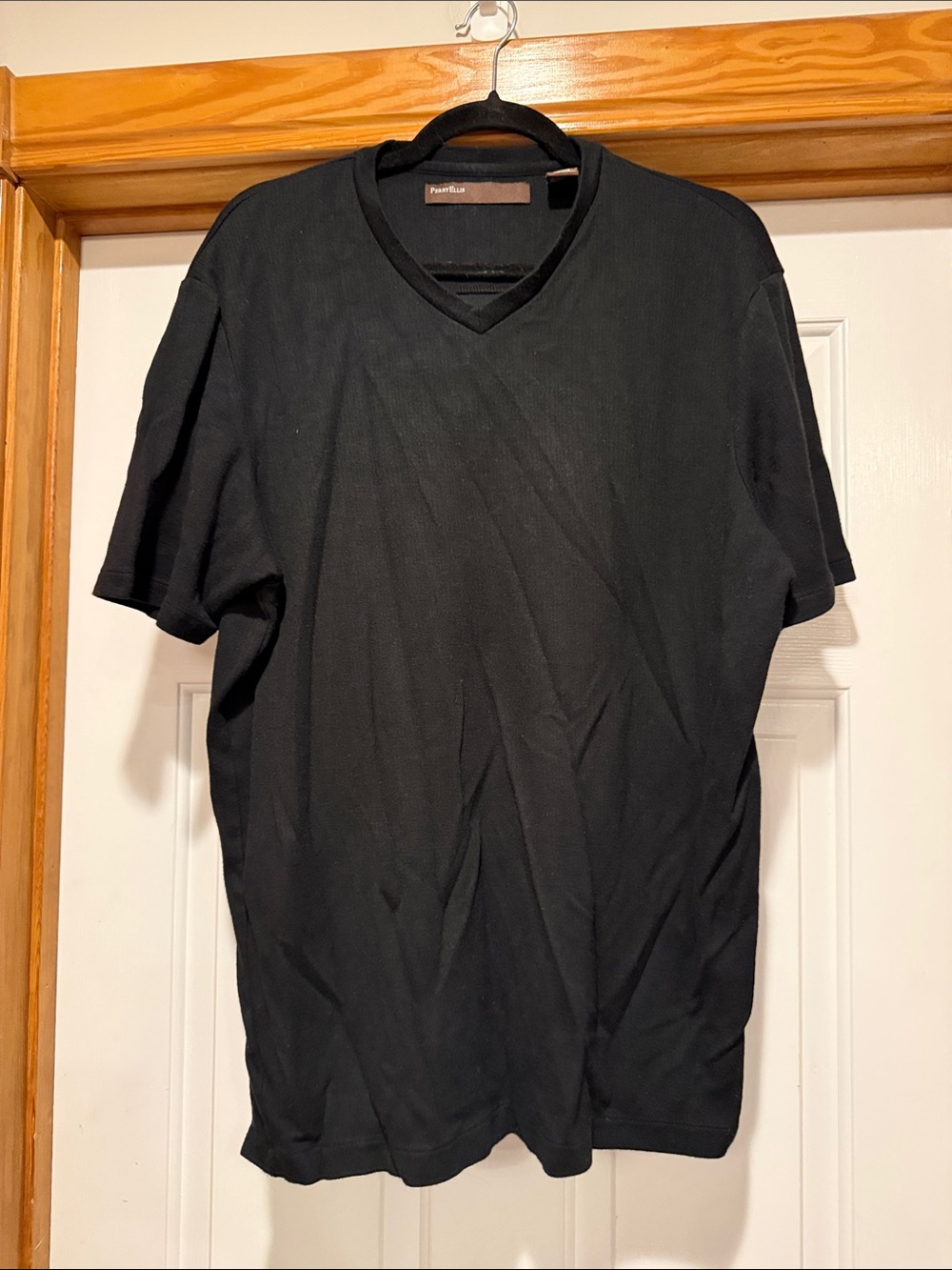 Perry Ellis Black V-Neck Short Sleeve Tee - Solid Black